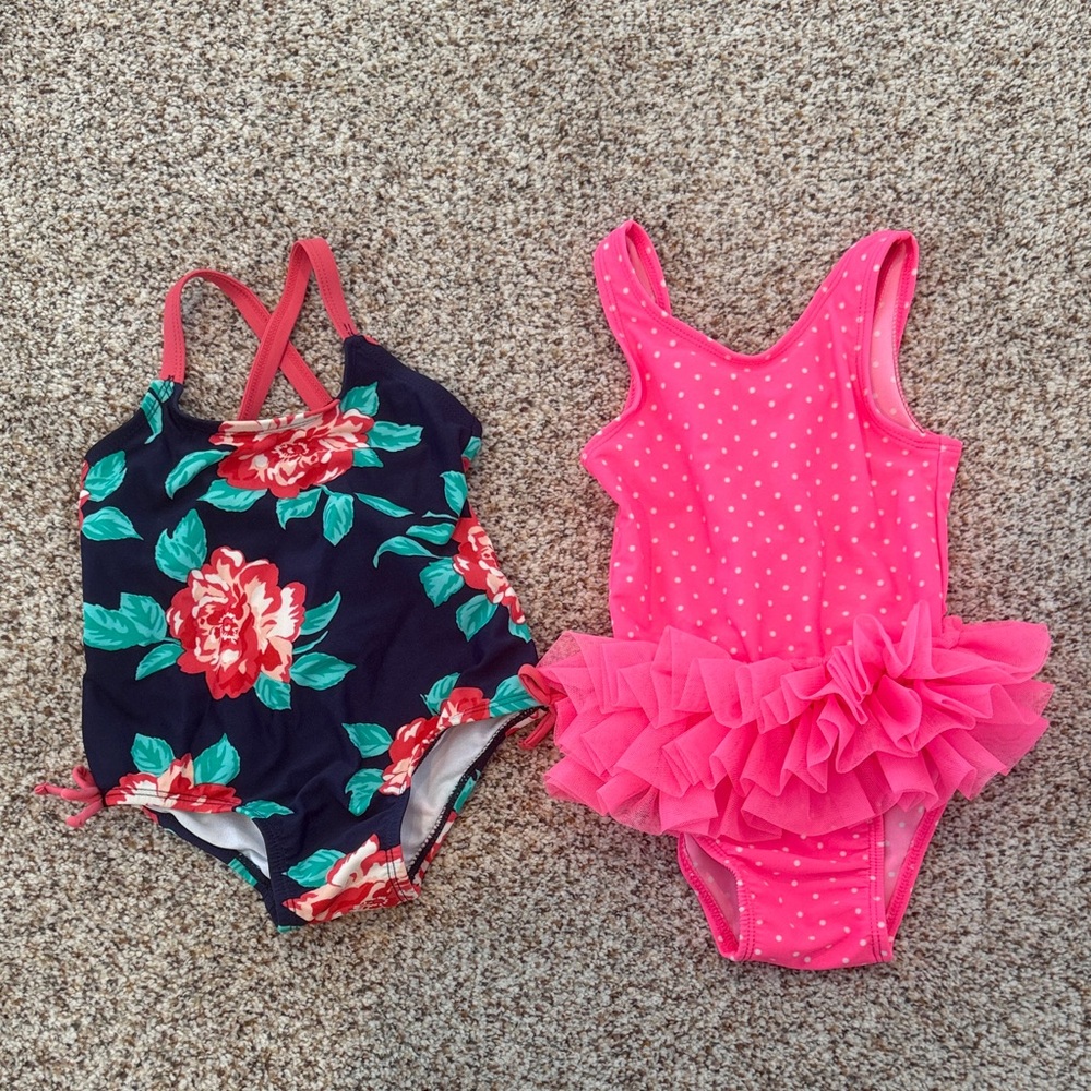 Carter's Floral and Polka Dot Kids Swim One Piece Set - Navy and Pink
